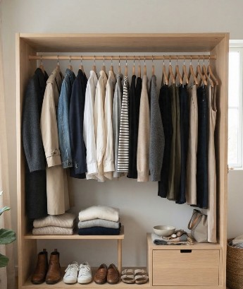 A minimal wardrobe of owned clothes